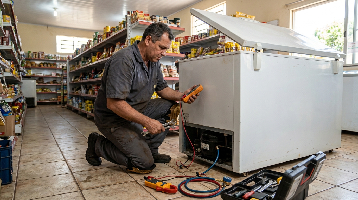 Substituição de termostato de freezer em visita técnica em Serra‑ES